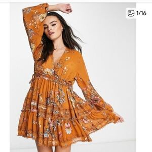 Free People-Cherry Blossom Floral Tiered Chiffon Mini Dress